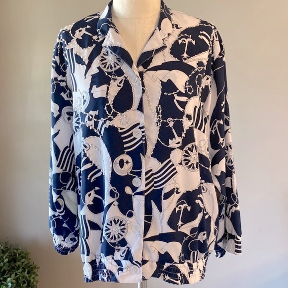 JG by Joyce women’s Nautical print  button down embellished lightweight jacket